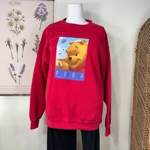 Vintage 90s Y2k Disney Store Red Winnie the Pooh Pullover Crew Sweatshirt L